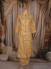 Mustard Yellow Floral Printed Design Cotton Straight Cut Salwar Suit