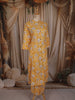Mustard Yellow Floral Printed Design Cotton Straight Cut Salwar Suit
