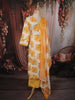 Mustard Yellow Floral Printed Design Cotton Straight Cut Salwar Suit with Dupatta