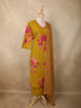Mustard Yellow Floral Printed Design Cotton Straight Cut Salwar Suit with Dupatta