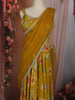 Mustard Yellow Floral Printed Design Georgette Haldi Lehenga With Lace Border Dupatta