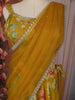Mustard Yellow Floral Printed Design Georgette Haldi Lehenga With Lace Border Dupatta