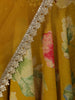 Mustard Yellow Floral Printed Design Georgette Haldi Lehenga With Lace Border Dupatta