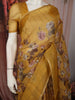 Mustard Yellow Floral Printed Design Pure Organza Fancy Saree with Solid Border
