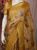 Mustard Yellow Floral Printed Design Pure Organza Fancy Saree with Solid Border