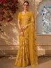 Mustard Yellow Floral Printed Design Pure Organza Fancy Saree with Solid Border