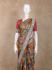 Mustard Yellow Floral Printed Design Pure Tussar Saree with Contrast Zari Border
