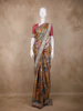 Mustard Yellow Floral Printed Design Pure Tussar Saree with Contrast Zari Border
