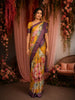 Mustard Yellow Floral Printed Kota Cotton Saree with Contrast Woven Border
