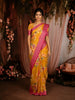 Mustard Yellow Floral Printed Kota Cotton Saree with Pink Contrast Woven Border