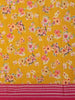 Mustard Yellow Floral Printed Kota Cotton Saree with Pink Contrast Woven Border