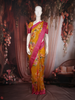 Mustard Yellow Floral Printed Kota Cotton Saree with Pink Contrast Woven Border
