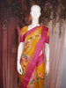 Mustard Yellow Floral Printed Kota Cotton Saree with Pink Contrast Woven Border