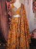 Mustard Yellow Floral Printed Organza Lehenga with Sequins Embroidered Blouse and Dupatta