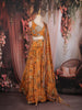Mustard Yellow Floral Printed Organza Lehenga with Sequins Embroidered Blouse and Dupatta