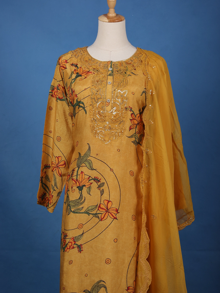 Mustard Yellow Floral Printed Salwar Suit - Diadem