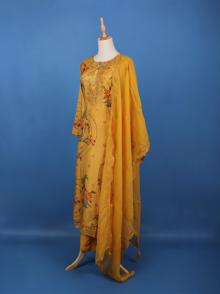 Mustard Yellow Floral Printed Salwar Suit - Diadem