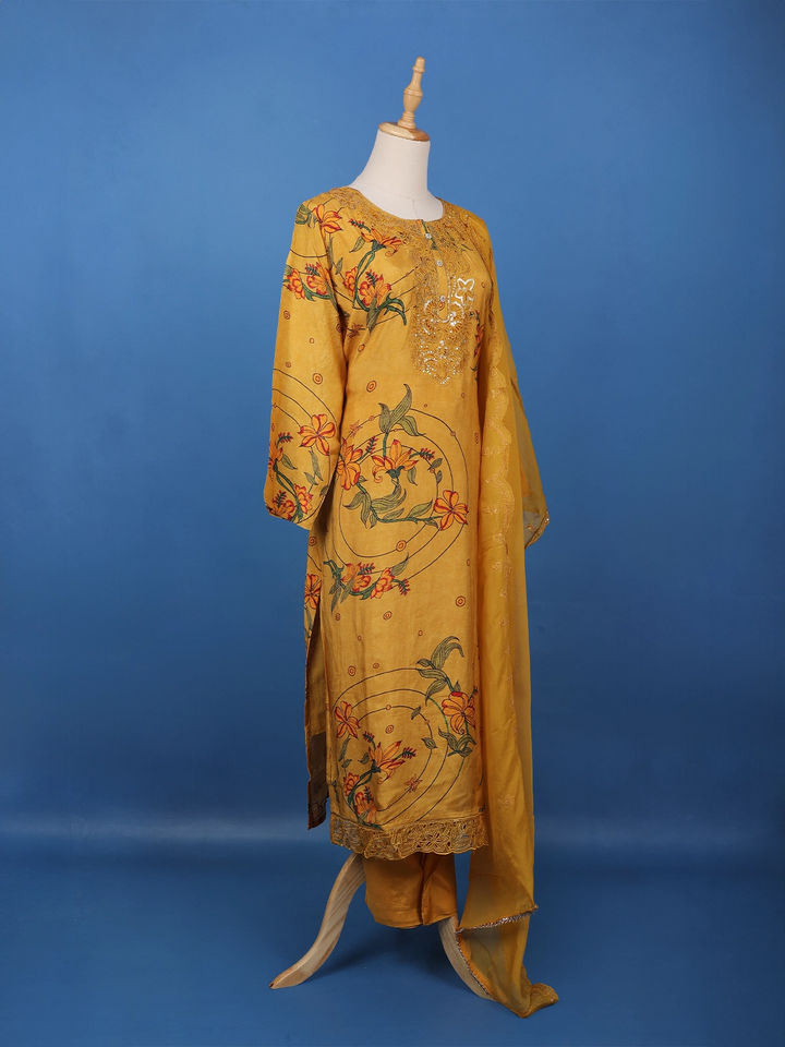 Mustard Yellow Floral Printed Salwar Suit - Diadem