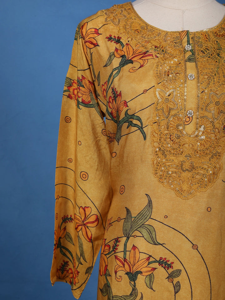 Mustard Yellow Floral Printed Salwar Suit - Diadem
