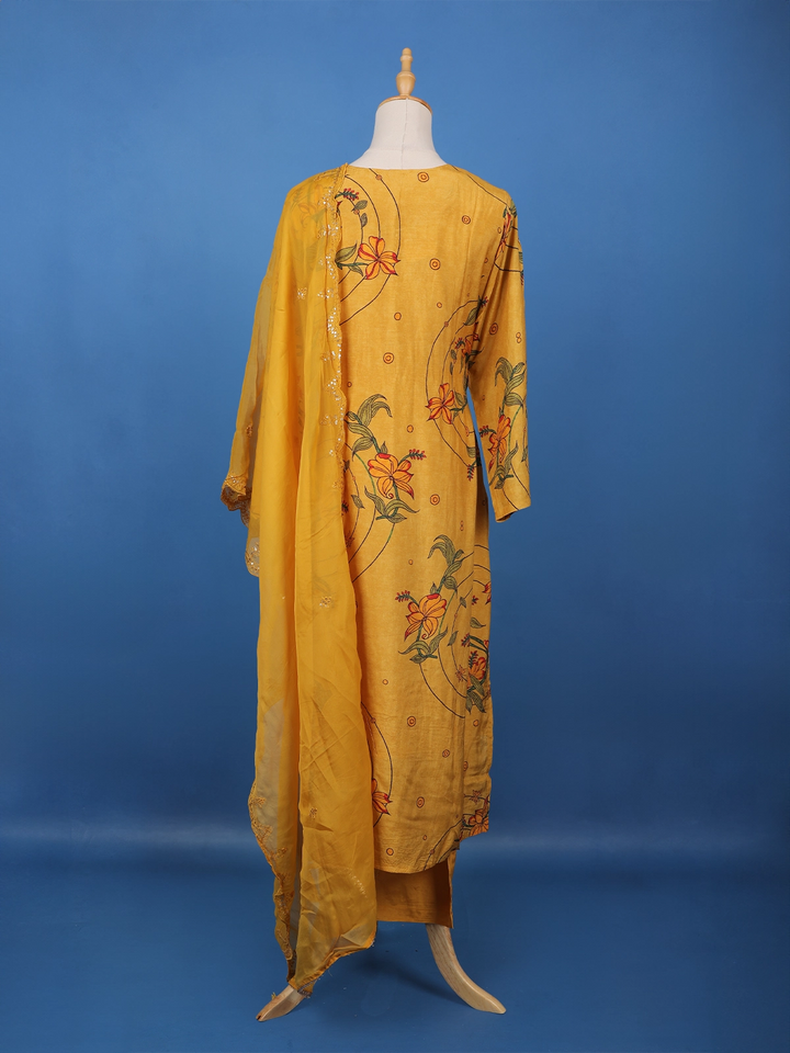 Mustard Yellow Floral Printed Salwar Suit - Diadem