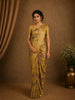 Mustard Yellow Floral Printed Semi Tussar Saree