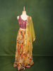 Mustard Yellow Floral Printed and Sequins Embroidered Design Chiffon  Haldi Lehenga with Matching Dupatta
