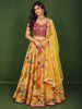 Mustard Yellow Floral Printed and Sequins Embroidered Design Chiffon  Haldi Lehenga with Matching Dupatta