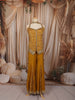 Mustard Yellow Floral Printed and Sequins Embroidered Design Chiffon Silk Palazzo Suit with Matching Dupatta