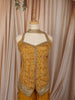 Mustard Yellow Floral Printed and Sequins Embroidered Design Chiffon Silk Palazzo Suit with Matching Dupatta