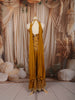 Mustard Yellow Floral Printed and Sequins Embroidered Design Chiffon Silk Palazzo Suit with Matching Dupatta