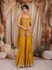 Mustard Yellow Floral Printed and Sequins Embroidered Design Chiffon Silk Palazzo Suit with Matching Dupatta