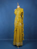 Mustard Yellow Floral Sequin Embroidered Ruffle Georgette Saree With Halter Neck Blouse - Diadem