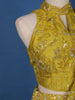 Mustard Yellow Floral Sequin Embroidered Ruffle Georgette Saree With Halter Neck Blouse - Diadem
