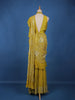 Mustard Yellow Floral Sequin Embroidered Ruffle Georgette Saree With Halter Neck Blouse - Diadem