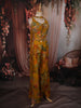 Mustard Yellow Floral Sequins Embroidered Design Georgette Palazzo Suit with Choker Dupatta