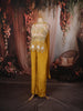 Mustard Yellow Floral Sequins and Beads Embroidered Design Satin Peplum Palazzo Suit with Matching Choker Dupatta