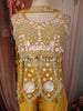 Mustard Yellow Floral Sequins and Beads Embroidered Design Satin Peplum Palazzo Suit with Matching Choker Dupatta