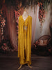 Mustard Yellow Floral Sequins and Beads Embroidered Design Satin Peplum Palazzo Suit with Matching Choker Dupatta