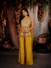 Mustard Yellow Floral Sequins and Beads Embroidered Design Satin Peplum Palazzo Suit with Matching Choker Dupatta