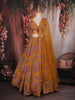 Mustard Yellow Floral Sequins and Mirror Design Tissue Silk Lehenga With Dupatta