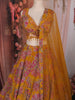 Mustard Yellow Floral Sequins and Mirror Design Tissue Silk Lehenga With Dupatta