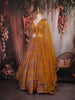 Mustard Yellow Floral Sequins and Mirror Design Tissue Silk Lehenga With Dupatta