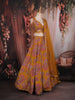Mustard Yellow Floral Sequins and Mirror Design Tissue Silk Lehenga With Dupatta