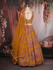 Mustard Yellow Floral Sequins and Mirror Design Tissue Silk Lehenga With Dupatta