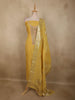 Mustard Yellow Floral Sequins and Zardozi Embroidered Design Tissue Unstitched Salwar Material with Dupatta