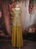 Mustard Yellow Floral Sequins and Zari Embroidered Design Georgette Part Wear Palazzo Suit with Choker Dupatta