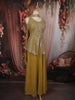 Mustard Yellow Floral Sequins and Zari Embroidered Design Georgette Part Wear Palazzo Suit with Choker Dupatta