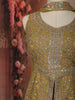 Mustard Yellow Floral Sequins and Zari Embroidered Design Georgette Part Wear Palazzo Suit with Choker Dupatta