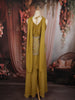 Mustard Yellow Floral Sequins and Zari Embroidered Design Georgette Part Wear Palazzo Suit with Choker Dupatta