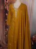 Mustard Yellow Floral Sequins and thread Embroidered Design Cotton Straight Cut Salwar Suit with Dupatta